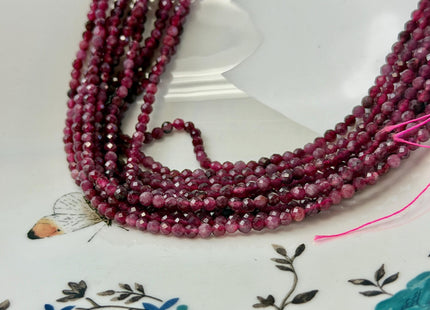 3mm Faceted Round Natural Multi Pink Tourmaline Gemstone Beads 14.5 Inches Strand 120 Beads #4814