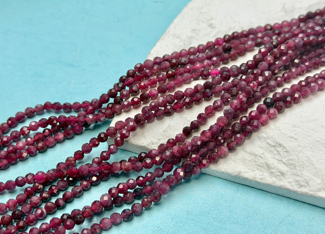 3mm Faceted Round Natural Multi Pink Tourmaline Gemstone Beads 14.5 Inches Strand 120 Beads #4814