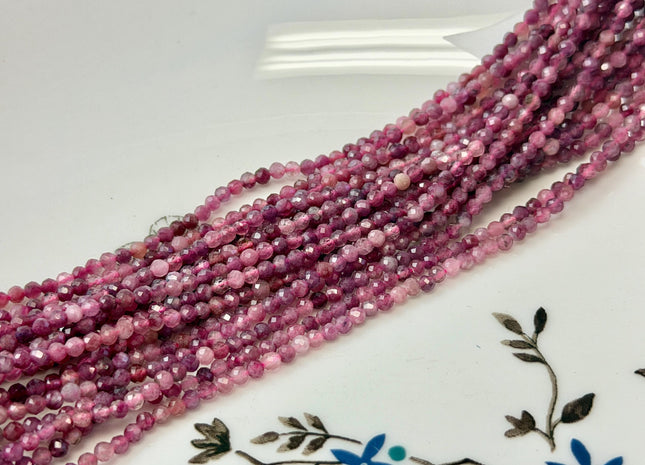 2.5mm Faceted Round Natural Multi Pink Tourmaline Gemstone Beads 15 Inches Strand 160 Beads #4815