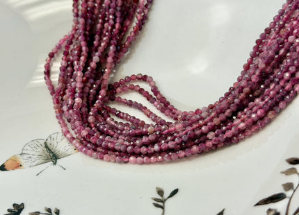 2.5mm Faceted Round Natural Multi Pink Tourmaline Gemstone Beads 15 Inches Strand 160 Beads #4815