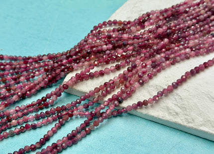 2.5mm Faceted Round Natural Multi Pink Tourmaline Gemstone Beads 15 Inches Strand 160 Beads #4815