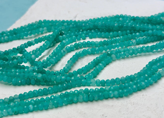 2.5x3.5mm 3x4mm Micro Faceted Rondelle Natural Amazonite Gemstone Beads Blue Gemstone Loose Beads 15.5 Inches Strand #3540