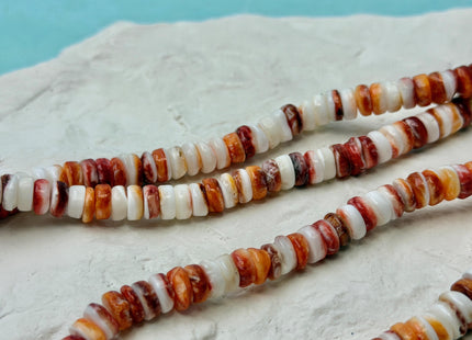 6.5mm AAA Natural Orange Red Spiny Oyster Shell Heishi Rondelle Shape Beads 16 Inch Strand #4833