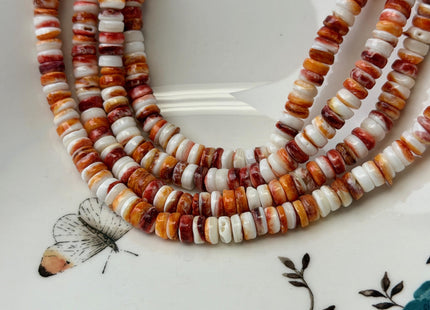 6.5mm AAA Natural Orange Red Spiny Oyster Shell Heishi Rondelle Shape Beads 16 Inch Strand #4833
