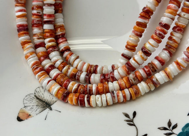 6.5mm AAA Natural Orange Red Spiny Oyster Shell Heishi Rondelle Shape Beads 16 Inch Strand #4833