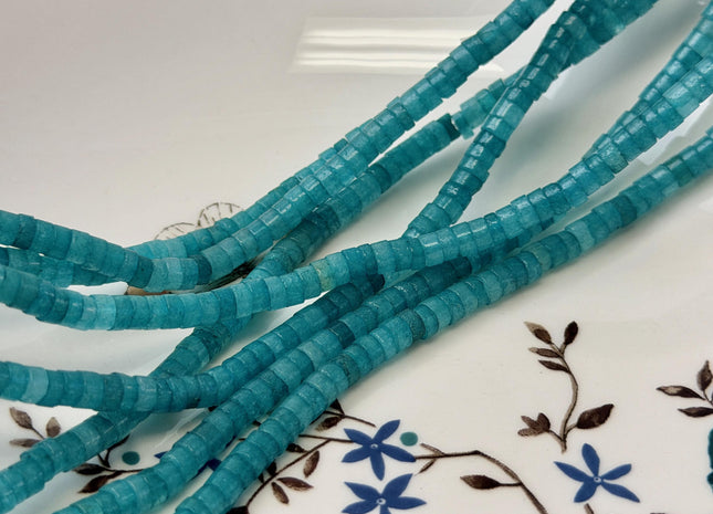 2x4.5mm Aquamarine Color Heishi Rondelle Shape Jade Gemstones Loose Beads 15 Inches Strand #4834