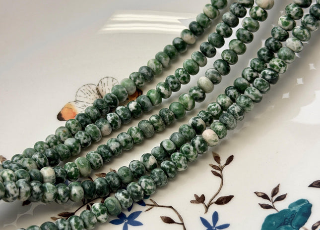 4x6 mm Smooth Rondelle Green Spot Jasper Gemstone Beads 15 Inches Strand 85 Beads #4836