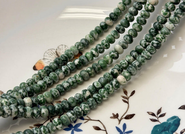 4x6 mm Smooth Rondelle Green Spot Jasper Gemstone Beads 15 Inches Strand 85 Beads #4836