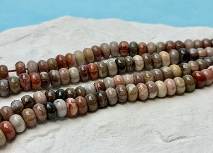 5x8 mm Smooth Rondelle Natural Petrified Wood Taupe Beige Brown Color Gemstone 15.5 Inches Strand 77 Beads #4854