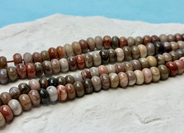 5x8 mm Smooth Rondelle Natural Petrified Wood Taupe Beige Brown Color Gemstone 15.5 Inches Strand 77 Beads #4854