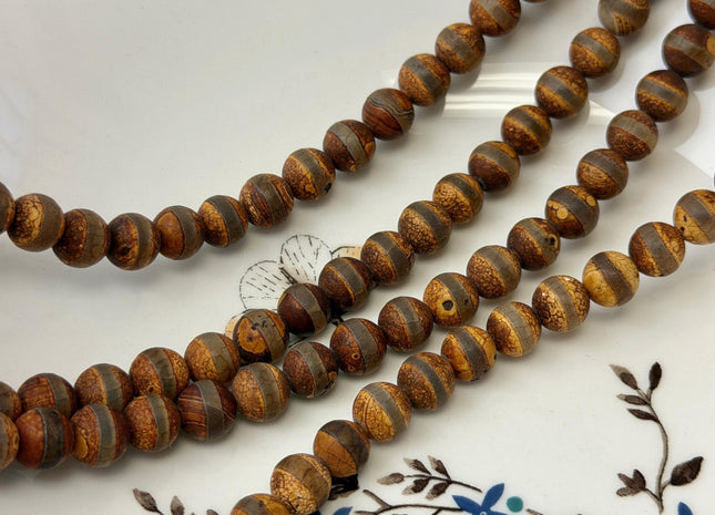 8mm DZI Tibetan Agate Smooth Round Multi Brown Color Agate Gemstone Loose Beads 14 Inches Strand 45 Beads #4856