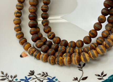 8mm DZI Tibetan Agate Smooth Round Multi Brown Color Agate Gemstone Loose Beads 14 Inches Strand 45 Beads #4856