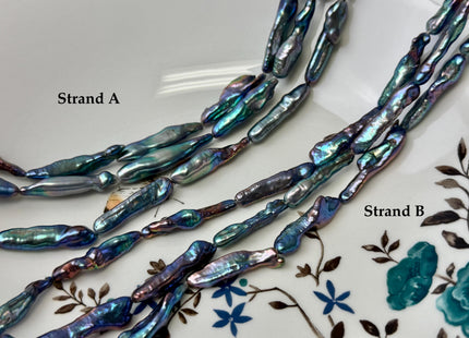 6-9x23-33mm AAA Rainbow Peacock Biwa Keshi Stick Freshwater Pearl Beads Super High Luster Unique Peacock Pearls #P3471
