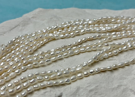 3-3.5x4-5 mm AA Natural White Rice Nugget Tiny Freshwater Seed Pearls Beads 14 Inch Strand #P3473