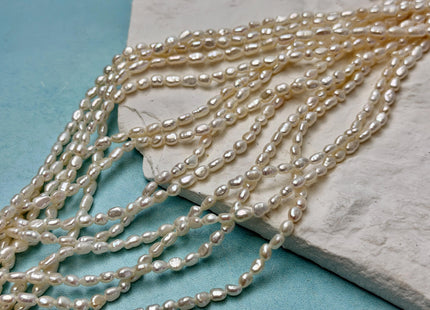 3-3.5x4-5 mm AA Natural White Rice Nugget Tiny Freshwater Seed Pearls Beads 14 Inch Strand #P3473