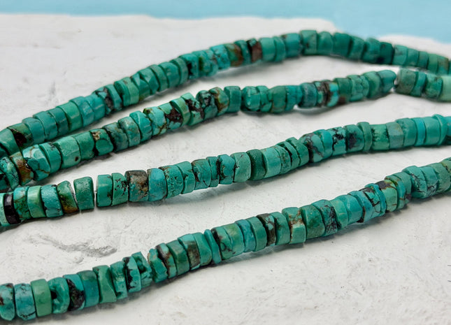 6-6.5mm AAA Natural Turquoise Heishi Rondelle Shape Natural Color Turquoise Gemstones 14.5 Inches Strand #4818