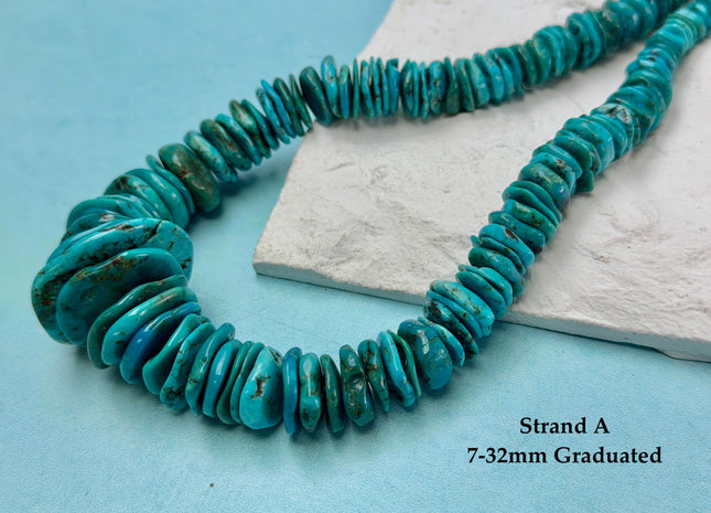 One-Of-A-Kind 7-32mm Natural Turquoise Graduated Rondelle Disc Shape Natural Color Turquoise Gemstones 15.5 Inches Strand #4821