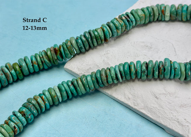 One-Of-A-Kind 12-14mm AAA Natural Turquoise Rondelle Disc Shape Natural Color Turquoise Gemstones 16 Inches Strand #4822