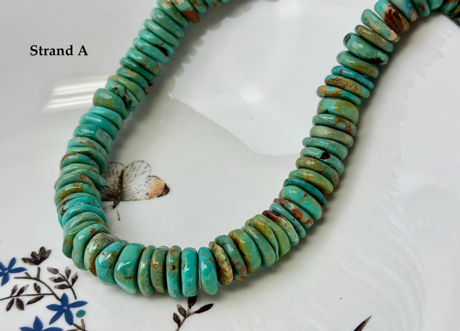 One-Of-A-Kind 12-14mm AAA Natural Turquoise Rondelle Disc Shape Natural Color Turquoise Gemstones 16 Inches Strand #4822