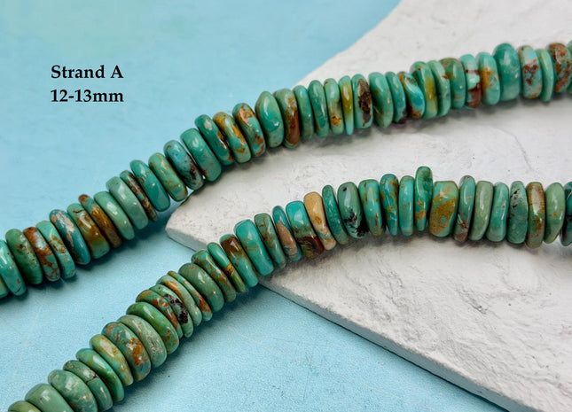 One-Of-A-Kind 12-14mm AAA Natural Turquoise Rondelle Disc Shape Natural Color Turquoise Gemstones 16 Inches Strand #4822