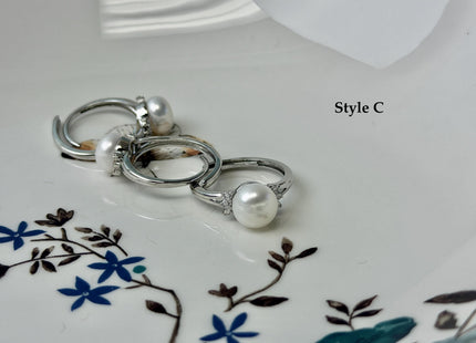 Natural White Freshwater Pearl Ring White 14K Gold Filled Brass Button Pearl Adjustable Dainty Rings With CZ Gemstones #10047-M