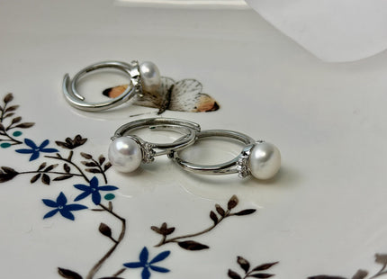 Natural White Freshwater Pearl Ring White 14K Gold Filled Brass Button Pearl Adjustable Dainty Rings With CZ Gemstones #10047-M