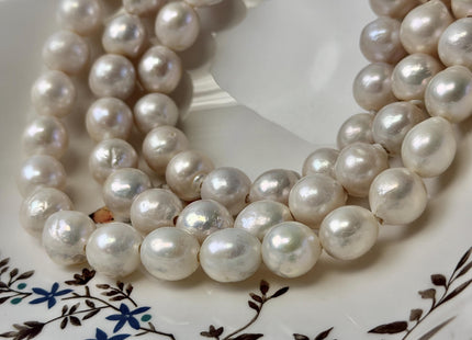 12-14mm Natural White Large Hole Graduated Freshwater Baroque Pearls 2 mm Hole Pearl Beads #118