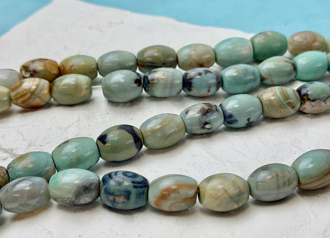 11x14mm Natural Dragon Skin Agate Gemstone Smooth Barrel Shape Blue Green Brown Color Agate Beads Large 1.5mm Hole #4824