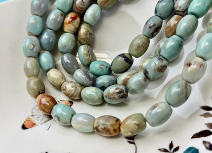 11x14mm Natural Dragon Skin Agate Gemstone Smooth Barrel Shape Blue Green Brown Color Agate Beads Large 1.5mm Hole #4824