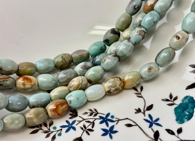 11x14mm Natural Dragon Skin Agate Gemstone Smooth Barrel Shape Blue Green Brown Color Agate Beads Large 1.5mm Hole #4824