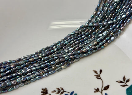 2-3x4-5 mm AA Blue Peacock Rice Nugget Tiny Freshwater Seed Pearls Beads 14 Inch Strand #P3477
