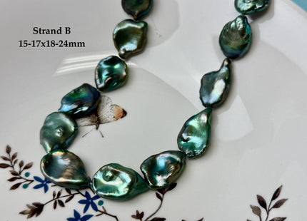 15-20x17-26 mm AAA Forest Green Color Jumbo Keshi Freshwater Pearls Very Rare High Luster With Gold Sheen Pearls #P3386