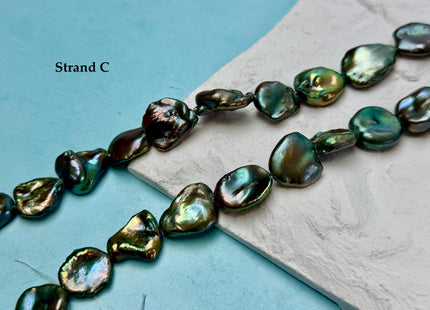 15-20x17-26 mm AAA Forest Green Color Jumbo Keshi Freshwater Pearls Very Rare High Luster With Gold Sheen Pearls #P3386