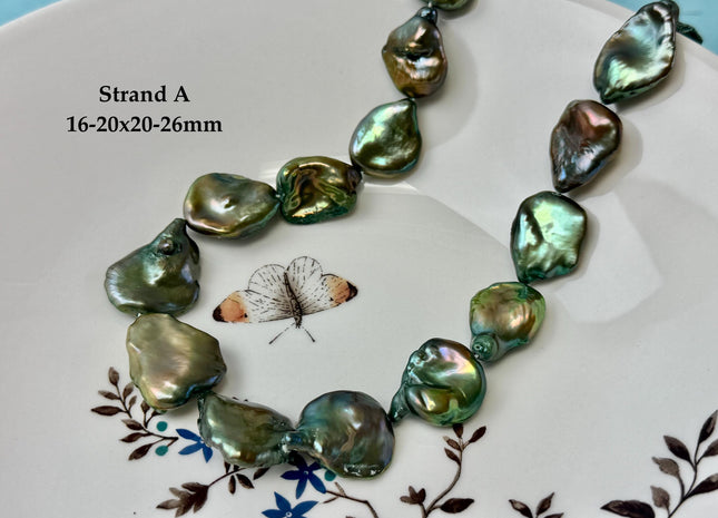 15-20x17-26 mm AAA Forest Green Color Jumbo Keshi Freshwater Pearls Very Rare High Luster With Gold Sheen Pearls #P3386