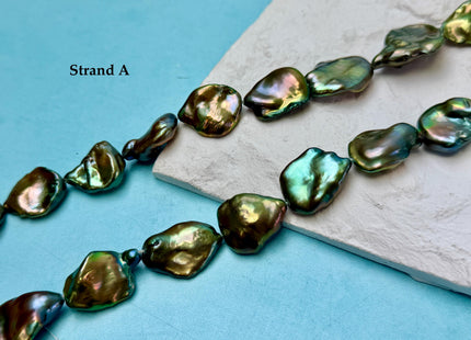 15-20x17-26 mm AAA Forest Green Color Jumbo Keshi Freshwater Pearls Very Rare High Luster With Gold Sheen Pearls #P3386