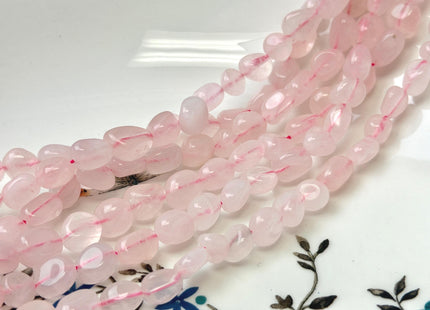 6-8x8-10 mm Pink Rose Quartz Pebble Nugget Gemstone 15 Inches Strand 45 Beads #4809