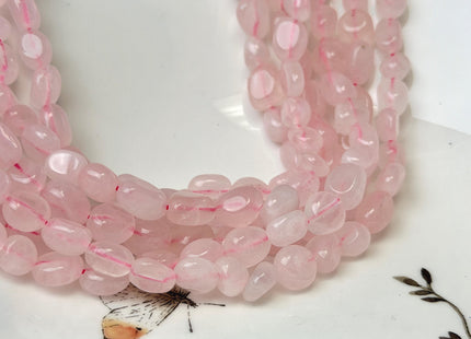 6-8x8-10 mm Pink Rose Quartz Pebble Nugget Gemstone 15 Inches Strand 45 Beads #4809