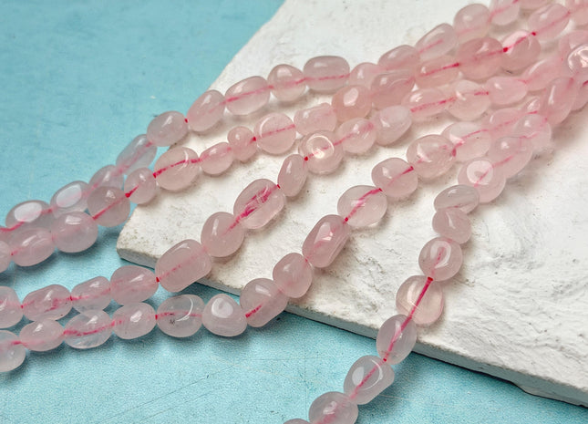 6-8x8-10 mm Pink Rose Quartz Pebble Nugget Gemstone 15 Inches Strand 45 Beads #4809