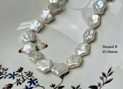 One-Of-A-Kind 14-17mm White Peacock Color Flower Shape Freshwater Coin Pearls High Luster Thick Coin Beads #P3431