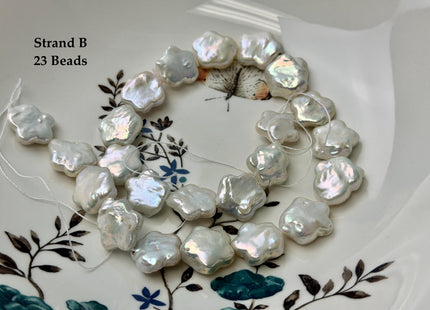 One-Of-A-Kind 14-17mm White Peacock Color Flower Shape Freshwater Coin Pearls High Luster Thick Coin Beads #P3431