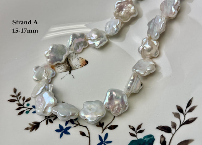 One-Of-A-Kind 14-17mm White Peacock Color Flower Shape Freshwater Coin Pearls High Luster Thick Coin Beads #P3431