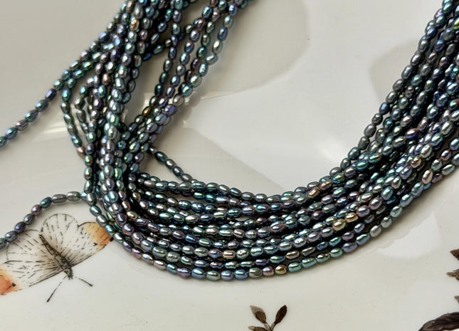 2x3mm AAA Blue Rainbow Peacock Color Rice Tiny Seed Freshwater Pearls High Luster Seed Pearl Beads #P3482