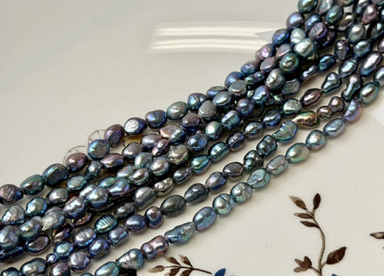 5x6-7mm Blue Peacock Rice Nugget Freshwater Pearl Beads 14 Inch Strand #P3483
