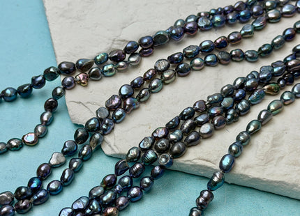 5x6-7mm Blue Peacock Rice Nugget Freshwater Pearl Beads 14 Inch Strand #P3483
