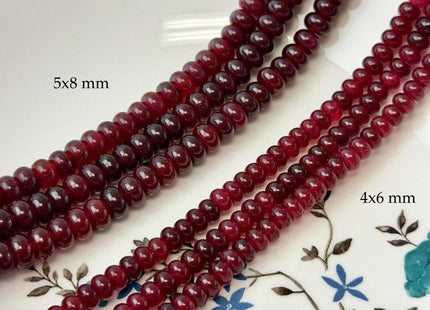 4x6mm 5x8mm Smooth Rondelle Red Garnet Color Agate Gemstone Beads 14.5 Inches Strand #4853