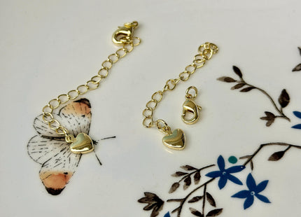 One Piece 10mm 14K Gold Filled Brass Lobster Clasp Finding With Jump Ring 2 Inch Extender Chain Heart Design #10392