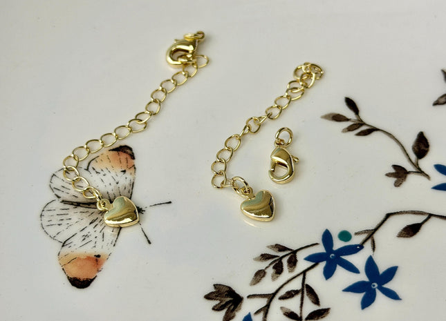 One Piece 10mm 14K Gold Filled Brass Lobster Clasp Finding With Jump Ring 2 Inch Extender Chain Heart Design #10392