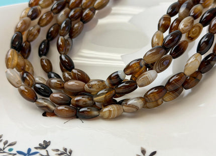 6x12 mm Barrel Shape Smooth Black Brown White Mixed Agate 15 Inches Strand 32 Beads #4828