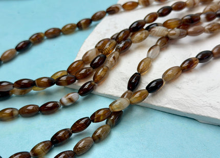 6x12 mm Barrel Shape Smooth Black Brown White Mixed Agate 15 Inches Strand 32 Beads #4828