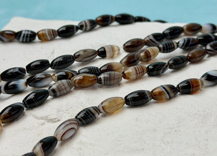 6x12 mm Barrel Shape Smooth Black Brown White Mixed Agate 15 Inches Strand 32 Beads #4828